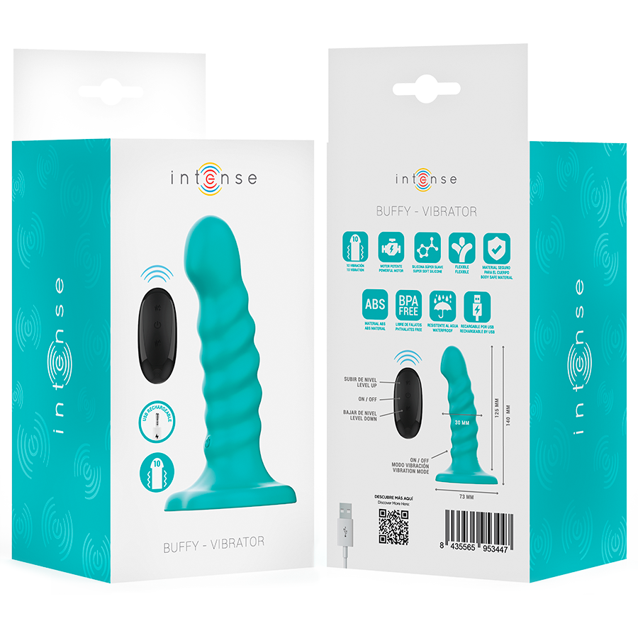 INTENSE - BUFFY VIBRATOR SIZE S SPIRAL DESIGN 10 VIBRATIONS BLUE REMOTE CONTROL - Image 8