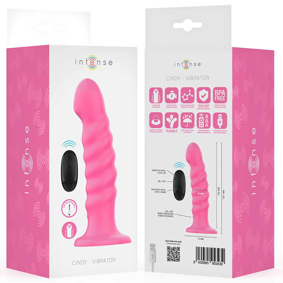 INTENSE - CINDY VIBRATOR SIZE L SPIRAL DESIGN 10 VIBRATIONS PINK REMOTE CONTROL - Image 8