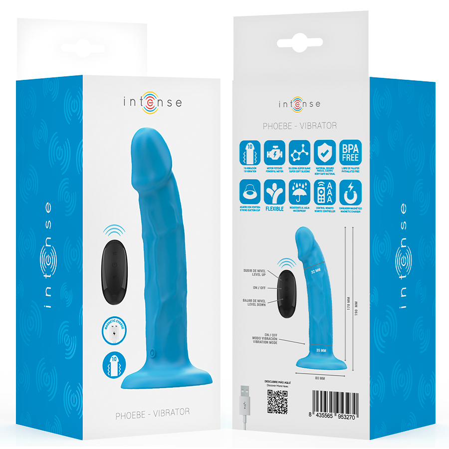 INTENSE - PHOEBE REALISTIC VIBRATOR 10 VIBRATIONS BLUE REMOTE CONTROL - Image 8
