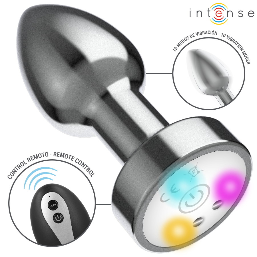 INTENSE - VIBRATING METAL ANAL PLUG WITH LED LIGHTS AND REMOTE CONTROL - SIZE S - Image 2