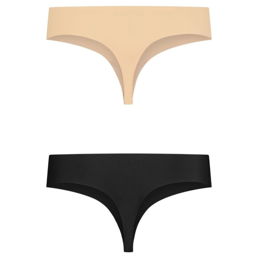 BYE-BRA - INVISIBLE THONG 2 PACK BEIGE & BLACK SIZE