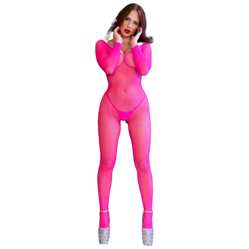 CHILIROSE - CR 4894 NEON PINK MESH BODYSTOCKING - Image 5