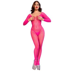 CHILIROSE - CR 4894 NEON PINK MESH BODYSTOCKING