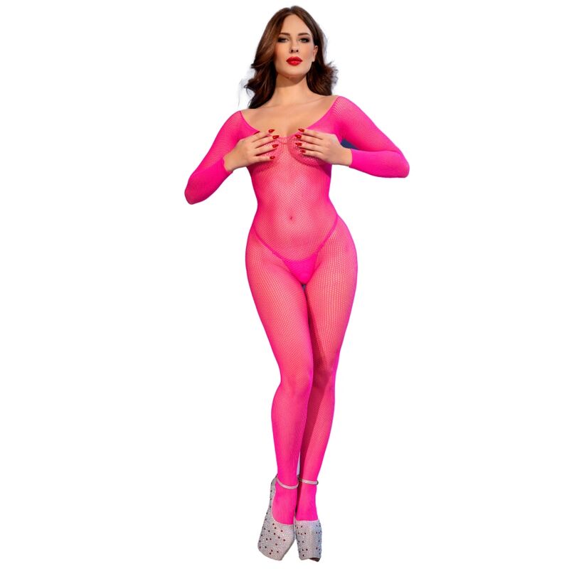 CHILIROSE - CR 4894 NEON PINK MESH BODYSTOCKING