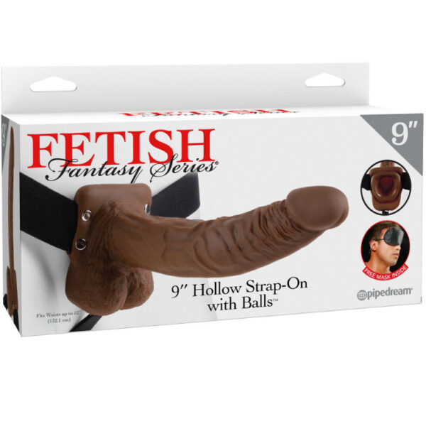 FETISH FANTASY SERIES 9" HOLLOW STRAP-ON WITH BALLS 22.9CM BROWN - Image 3