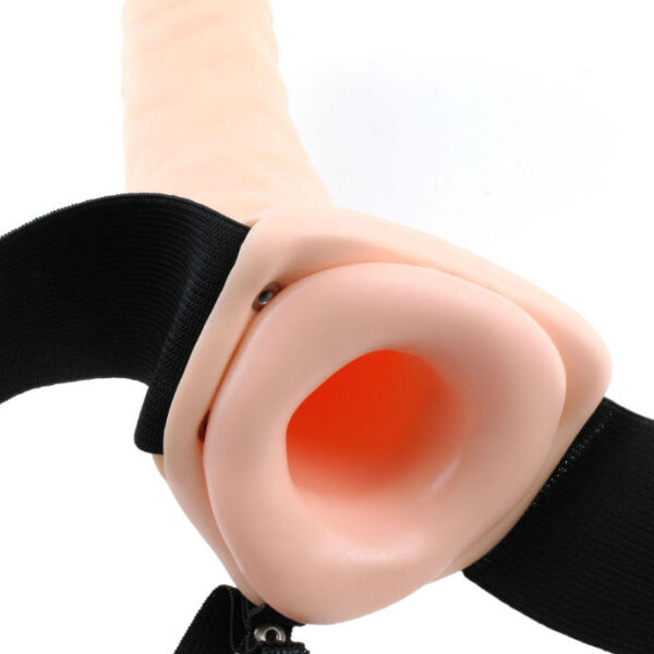 FETISH FANTASY 19 CM VIBRATING HOLLOW STRAP-ON BROWN - Image 4