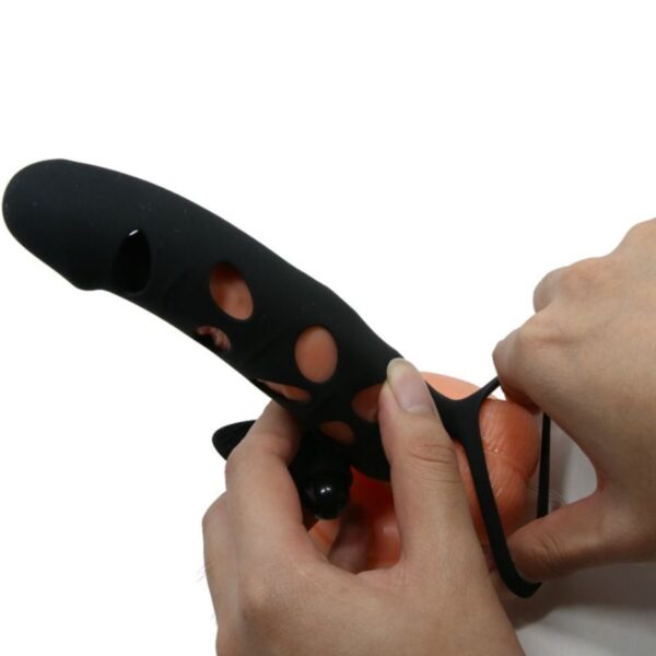 PRETTY LOVE VIBRATING SILICONE PENIS SLEEVE WITH BALL STRAPS 15.2 CM - Image 5