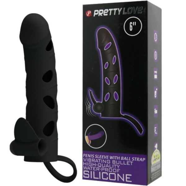 PRETTY LOVE VIBRATING SILICONE PENIS SLEEVE WITH BALL STRAPS 15.2 CM - Image 8