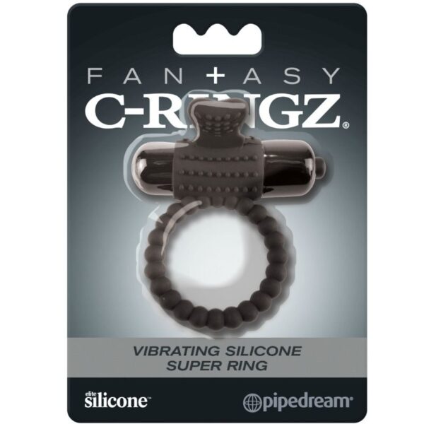 FANTASY C-RING BLACK SILICONE VIBRATING RING - Image 3