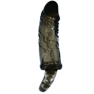 BAILE SILICONE PENIS SLEEVE WITH BALL STRAPS BLACK 13.5 CM