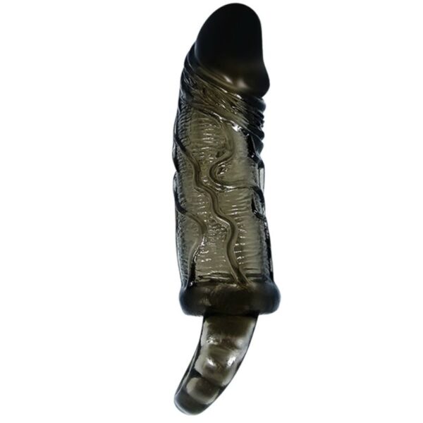 BAILE SILICONE PENIS SLEEVE WITH BALL STRAPS BLACK 13.5 CM