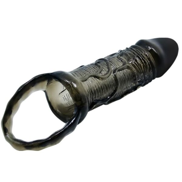 BAILE SILICONE PENIS SLEEVE WITH BALL STRAPS BLACK 13.5 CM - Image 3