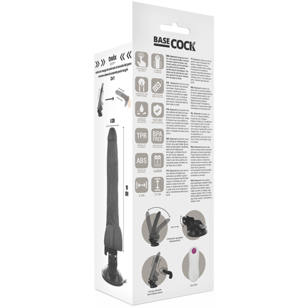 BASECOCK REALISTIC VIBRATOR REMOTE CONTROL BLACK 19 CM - Image 6